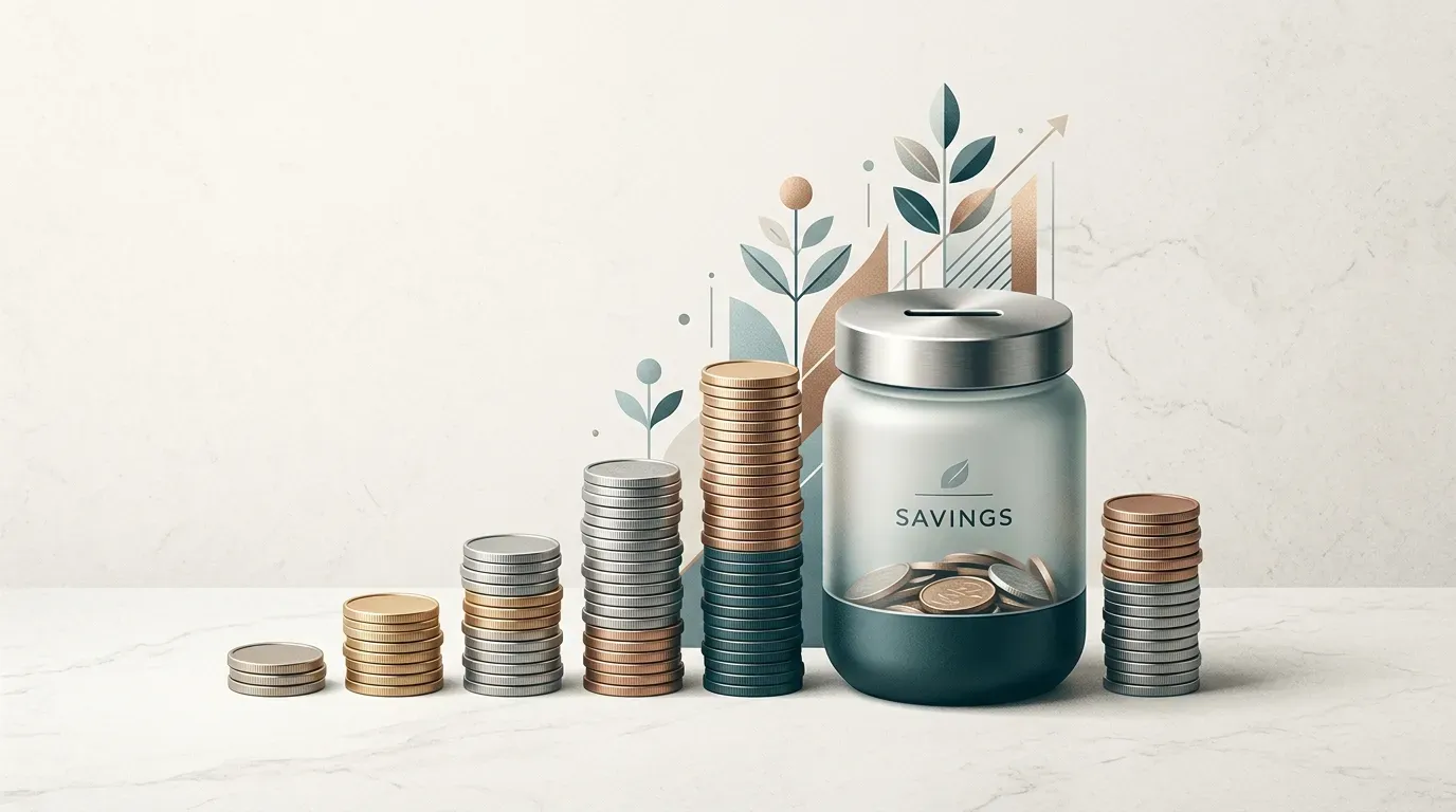 Savings represented by gradually accumulating coins to illustrate interest earned on cash.