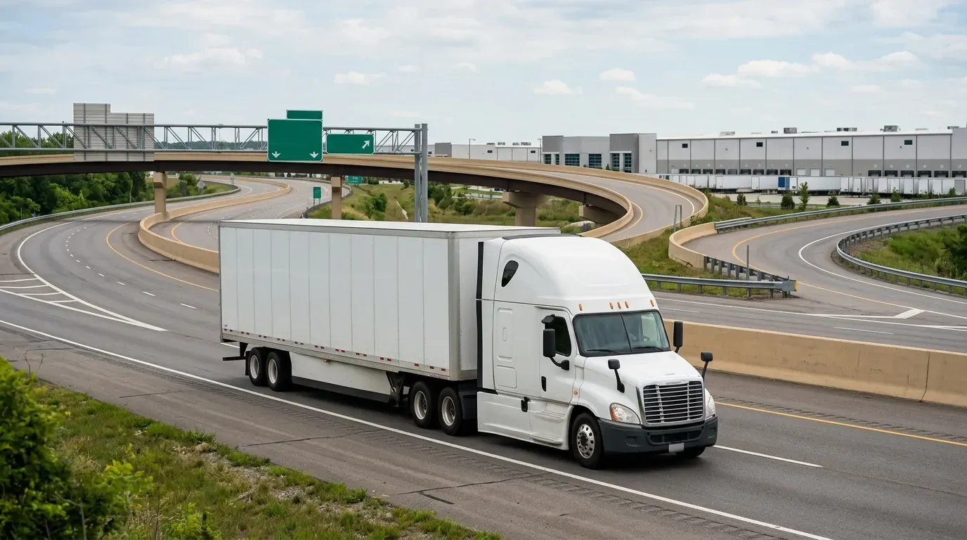 Commercial semi-truck traveling through a normal transportation setting.